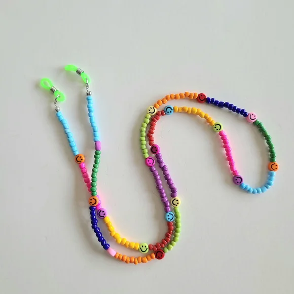 Smiley Face Colorblock Beaded Glasses Cord - Picture 3 of 7